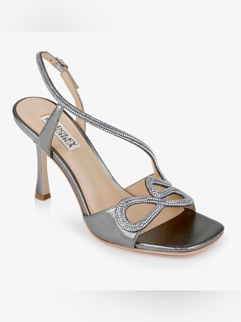 NWT-Badgley Mischka  Anessa Open Toe Stilettos With Jeweled Cutout Strap 4inHeel